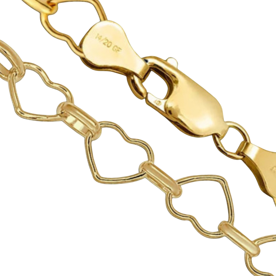 14K Gold-filled Alternating Heart Link Chain Necklace