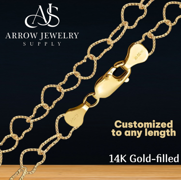 14K Gold-filled Textured Heart Link Chain Necklace