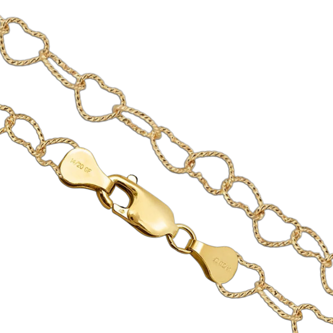 14K Gold-filled Textured Heart Link Chain Necklace