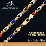 Load image into Gallery viewer, 14K Gold-filled Figaro Link Chain Red White Blue Enamel Color Accents Necklace
