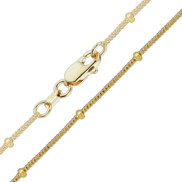 14K Gold-filled Curb Link Chain Necklace with Gold Bead Satellite Accents