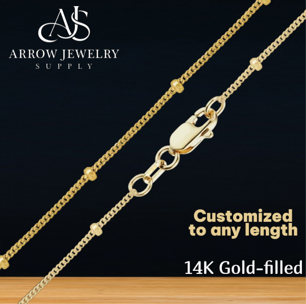14K Gold-filled Curb Link Chain Necklace with Gold Bead Satellite Accents