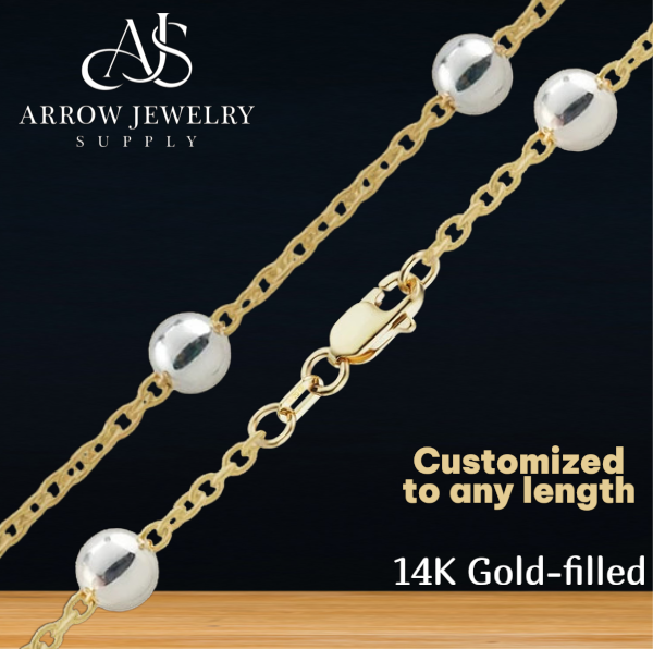 14K Gold-filled with Sterling Silver Bead Accents Satellite Chain Necklace
