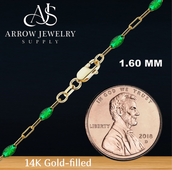 14K Gold-filled Paperclip Chain with Green or Red Enamel Accent Links Necklace