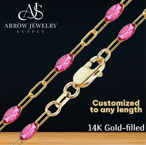 14K Gold-filled Paperclip Chain with Green or Red Enamel Accent Links Necklace