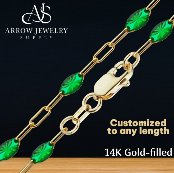 14K Gold-filled Paperclip Chain with Green or Red Enamel Accent Links Necklace