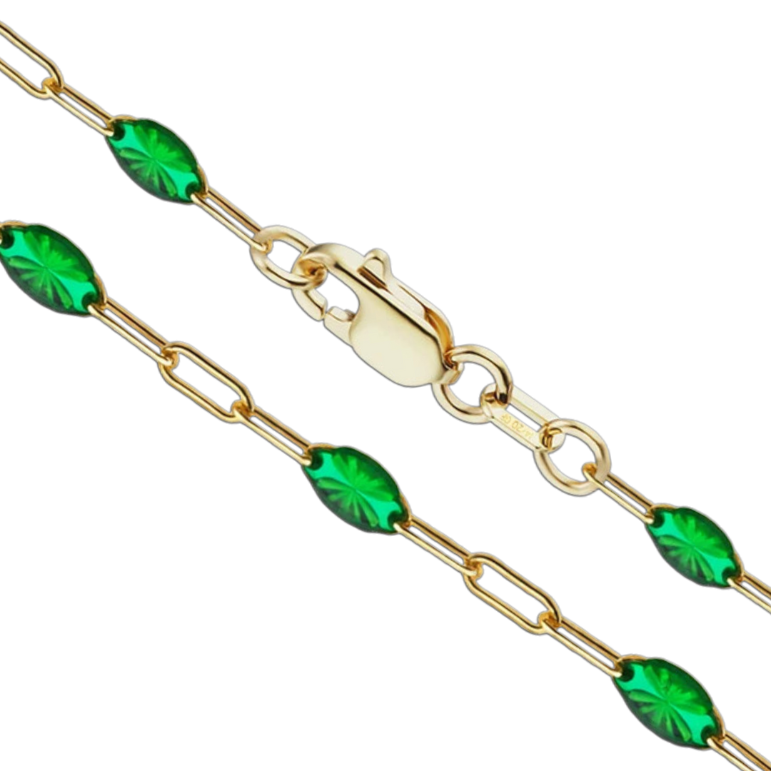 14K Gold-filled Paperclip Chain with Green or Red Enamel Accent Links Necklace