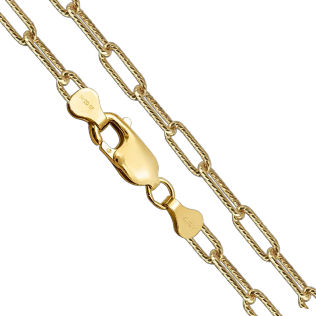 14K Gold-Filled Textured Paperclip Cable Necklace Chain