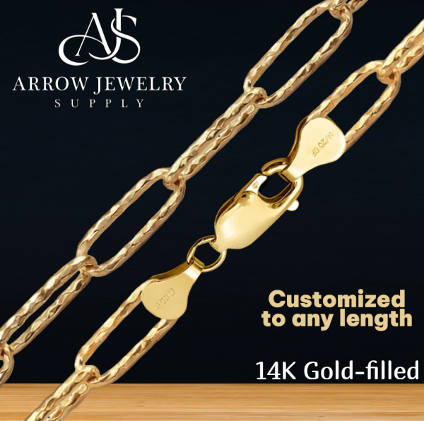 14K Gold-filled Hammered Paperclip Link Chain Necklace