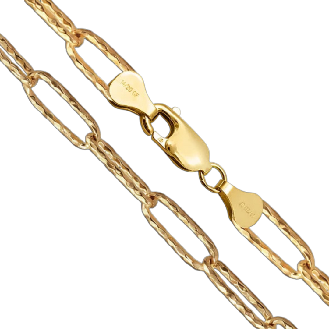 14K Gold-filled Hammered Paperclip Link Chain Necklace