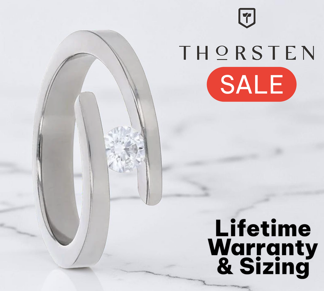 Polished Titanium Diamond Ring Comfort Fit Wedding Ring With Beveled Edges - ANNA Tension Set- Lifetime Warranty - 4mm wide