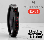 Load image into Gallery viewer, Mens Black Ceramic Black &amp; Red Carbon Fiber Wedding Ring - Beveled Comfort Fit - 4mm 6mm 8mm 10mm Wide - Style name: ANTONIUS
