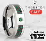 Load image into Gallery viewer, Mens Tungsten Carbide Green Emerald Black &amp; Green Carbon Fiber Wedding Ring - Polished Comfort Fit - 8mm Wide - Style name: ASPEN
