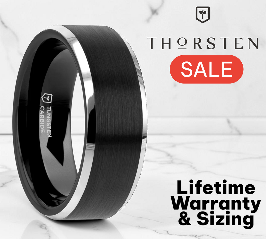 Mens Tungsten Carbide Black Brushed Center Wedding Ring - Polished Beveled Edges Comfort Fit - 4mm 6mm 7mm 8mm 10mm Wide - Style name: ASTON