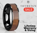 Load image into Gallery viewer, Mens Black Ceramic Koa Wood Inlay Wedding Ring - Polished Flat Comfort Fit - 6mm 7mm 8mm 10mmWide - Style name: ATREUS
