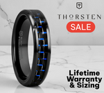 Load image into Gallery viewer, Mens Black Ceramic Blue &amp; Black Carbon Fiber Inlay Wedding Ring - Beveled Comfort Fit - 4mm 6mm 8mm 10mm Wide - Style name: AVITUS
