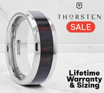 Load image into Gallery viewer, Mens Comfort Fit Tungsten Carbide Wedding Band Ring - Mahogany Obsidian Inlaid - Polished Beveled Edges - 8mm - Style name: AZTEC - Lifetime Warranty

