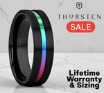 Load image into Gallery viewer, Mens Black Ceramic Rainbow Groove Wedding Ring - Flat Brushed Comfort Fit - 4mm 6mm 8mm Wide - Style name: AZURE
