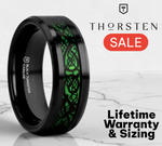 Load image into Gallery viewer, Mens Black Tungsten Green Background Inlaid Black Dragon Design Wedding Ring - Beveled Comfort Fit - 8mm Wide - Style name: ALLURE
