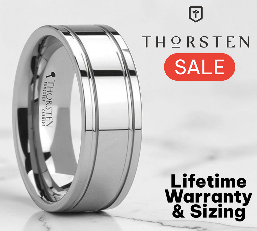 Mens Tungsten Carbide Dual Offset Grooves Wedding Ring - Polished Comfort Fit - 6mm 8mm Wide - Style name: ANCHORAGE
