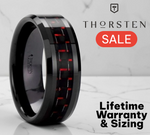 Load image into Gallery viewer, Mens Black Ceramic Black &amp; Red Carbon Fiber Wedding Ring - Beveled Comfort Fit - 4mm 6mm 8mm 10mm Wide - Style name: ANTONIUS
