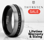 Load image into Gallery viewer, Mens Titanium Black Sapphire Stones Inlay Wedding Ring - Domed Brushed Comfort Fit - 8mm Wide - Style name: AVIATOR
