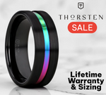 Load image into Gallery viewer, Mens Black Ceramic Rainbow Groove Wedding Ring - Flat Brushed Comfort Fit - 4mm 6mm 8mm Wide - Style name: AZURE
