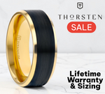 Load image into Gallery viewer, Mens Black Titanium Gold Plated Brushed Center Wedding Ring - Polished Beveled Comfort Fit - 8mm Wide - Style name: BEAUMONT
