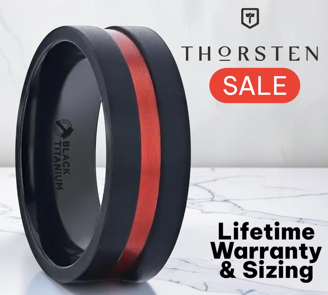 Mens Titanium Red Aluminum Groove Brushed Center Wedding Ring - Flat Brushed Comfort Fit - 8mm Wide - Style name: BLAZE