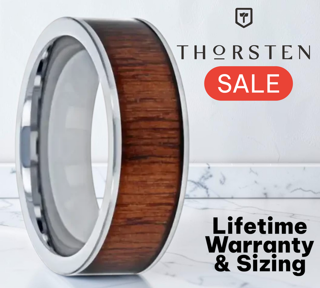 Mens Tungsten Black Walnut Wood Inlay Wedding Ring - Flat Polished Edged Comfort Fit - 6mm 7mm 8mm 10mm Wide - Style name: BOKKEN