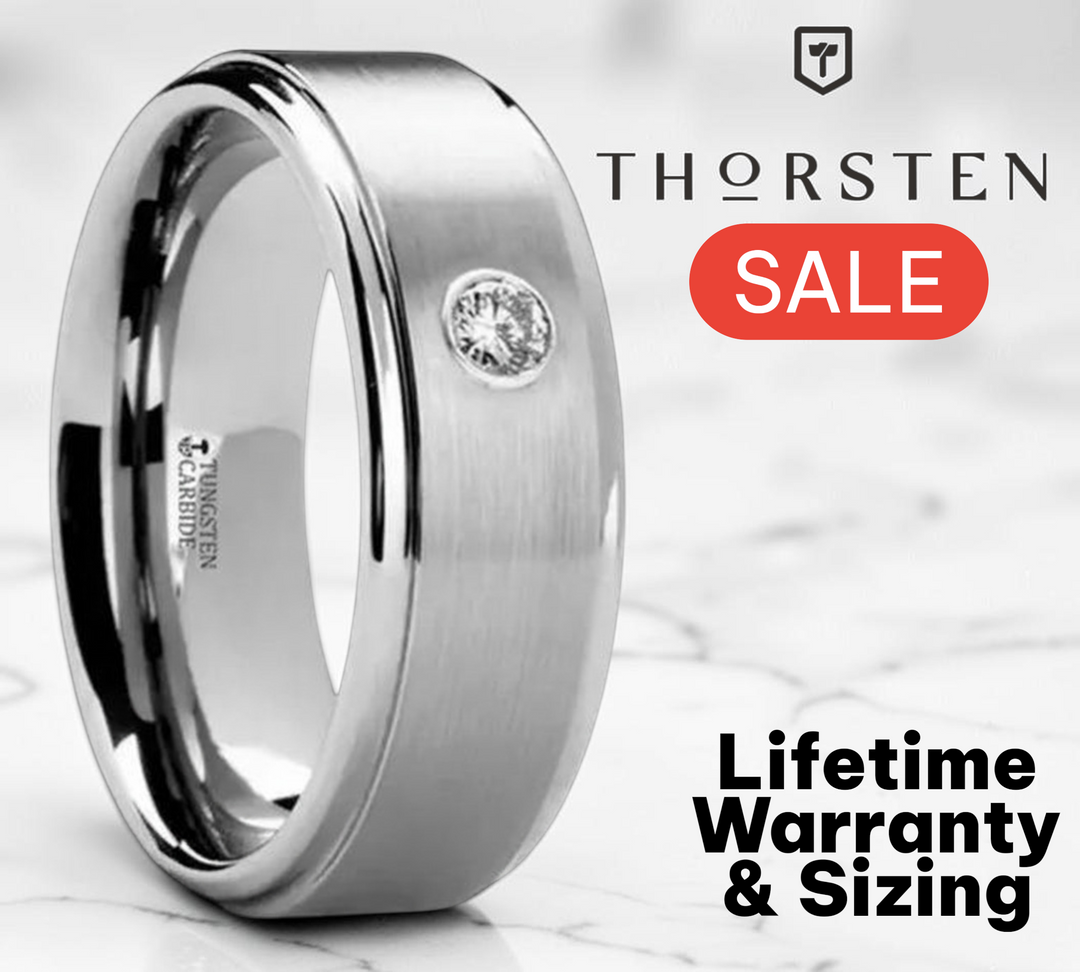 Mens Tungsten Carbide Diamond Wedding Ring - Polished Comfort Fit - 8mm Wide - Style name: BRIGHTON