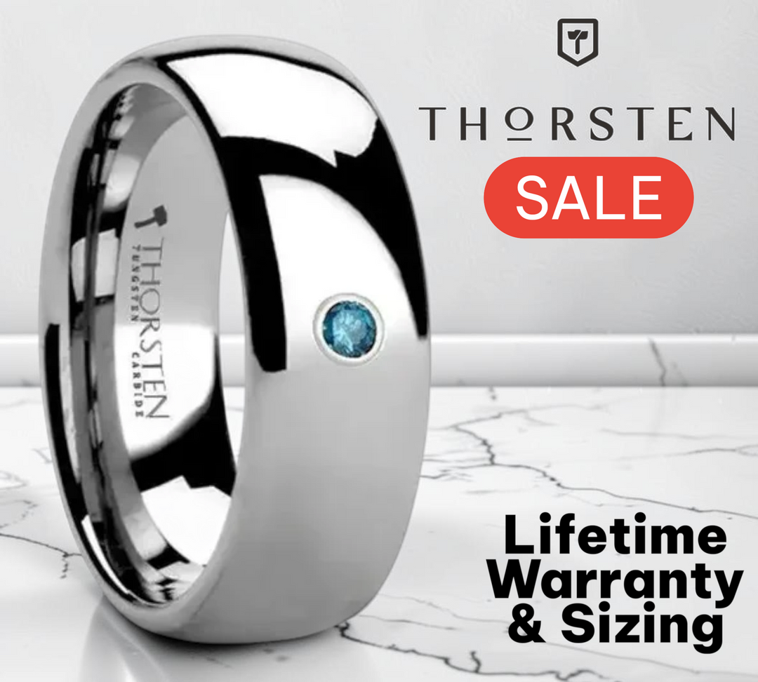 Mens Tungsten Carbide Blue Diamond Wedding Ring - Domed Comfort Fit - 6mm 8mm Wide - Style name: BUCKINGHAM