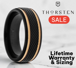 Load image into Gallery viewer, Mens Black Titanium Diamond Pattern Wedding Ring - Brushed Finish - Gold Milgrain Grooves - 8mm Wide -  Style name: BAROQUE - Lifetime Warranty
