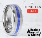 Load image into Gallery viewer, Mens Titanium Blue Stripe Inlaid Beveled Polished Edges Wedding Ring - Flat Brushed Comfort Fit - 8mm Wide - Style name: BARRY
