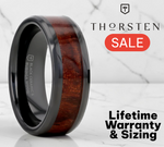 Load image into Gallery viewer, Mens Black Ceramic Bubinga Wood Inlay Wedding Ring - Polished Beveled Comfort Fit - 8mm Wide - Style name: BENNY
