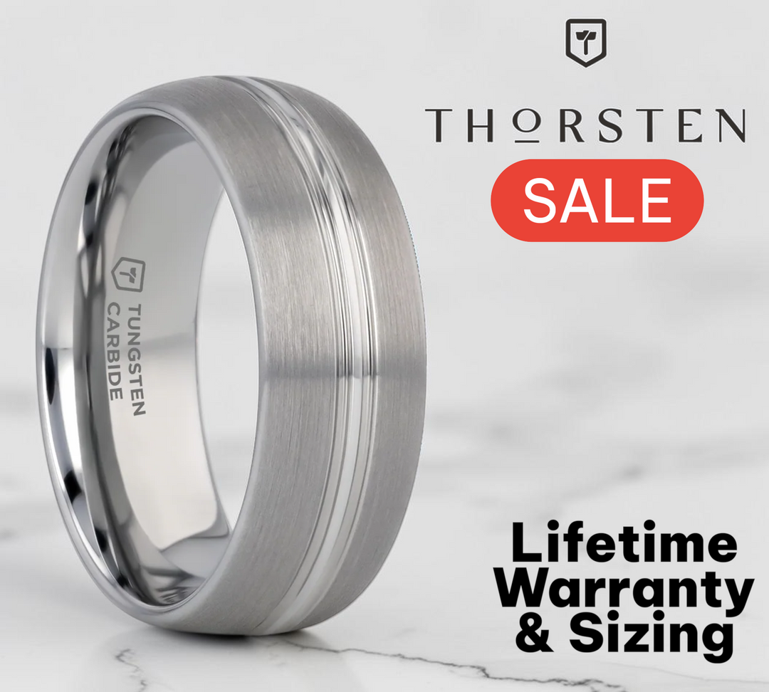 Mens Tungsten Carbide Domed Center Groove Wedding Ring - Brush Finish Comfort Fit - 6mm 8mm Wide - Style name: BOSS