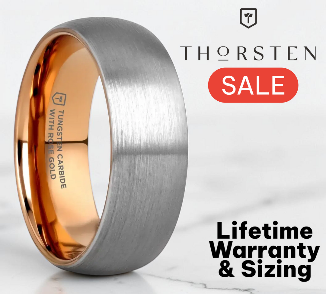 Mens Tungsten Carbide Rose Gold Ion Plating Interior Wedding Ring - Domed Brushed Comfort Fit - 8mm Wide - Style name: CAMERON