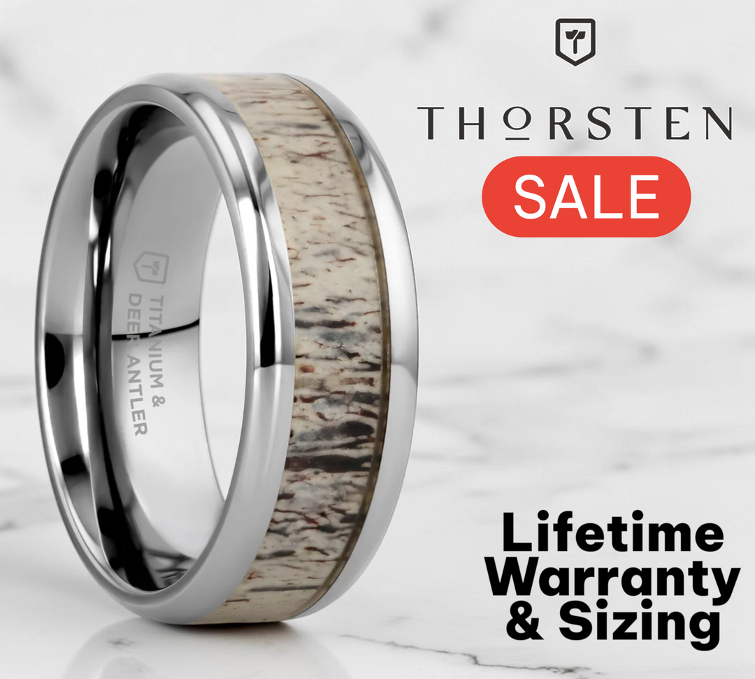 Mens Titanium Ombre Deer Antler Inlay Diamond Wedding Ring - Polished Beveled Comfort Fit - 8mm Wide - Style name: CARIBOU