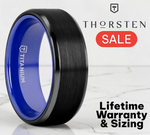 Load image into Gallery viewer, Mens Black Titanium Vibrant Blue Inside Wedding Ring - Brushed Center Comfort Fit - 8mm Wide - Style name: CASTOR
