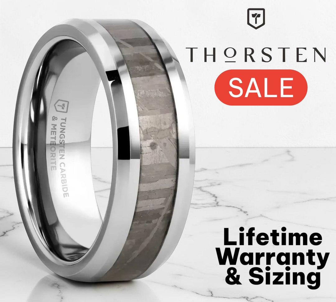 Mens Tungsten Carbide Flat Meteorite Inlay Beveled Edged Wedding Ring - 8mm Wide - Style name: CELESTIAL