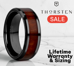 Load image into Gallery viewer, Mens Black Ceramic Redwood Inlaid Wedding Ring - Beveled Edges Comfort Fit - 8mm Wide - Style name: CERISE
