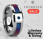 Load image into Gallery viewer, Mens Tungsten Carbide Blue/Purple Color Changing Inlay Alexandrite Setting Wedding Ring - Beveled Comfort Fit - 8mm Wide - Style name: CERULEAN

