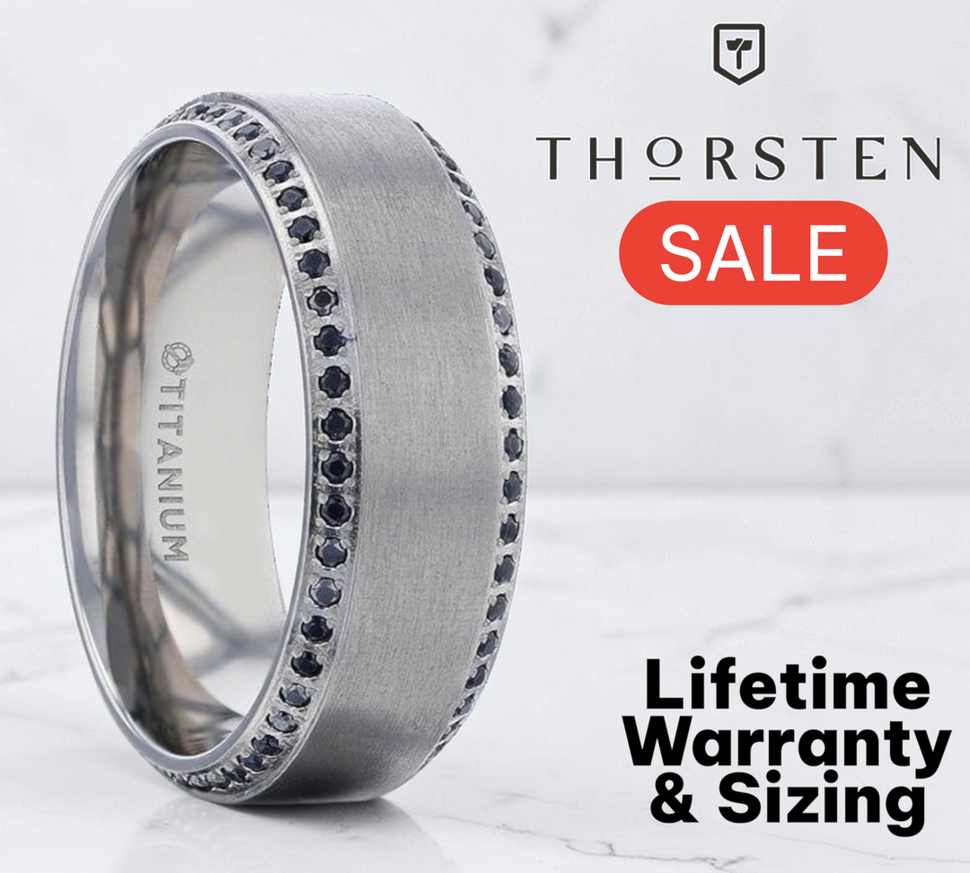 Mens Titanium Black Sapphire Polished Beveled Edges Wedding Ring - Flat Brushed Comfort Fit - 8mm Wide - Style name: CHAMPION