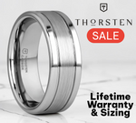 Load image into Gallery viewer, Mens Tungsten Flat Offset Grooves Satin Center Wedding Ring - Polished Edges Comfort Fit - 6mm 8mm Wide - Style name: CHRONOS
