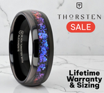 Load image into Gallery viewer, Mens Black Tungsten Crushed Alexandrite and Dark Blue &amp; Purple Crushed Goldstone Wedding Ring - Domed Polished Fit - 4mm 8mm Wide - Style name: COSMIC
