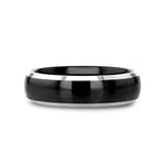 Load image into Gallery viewer, Mens Black Ceramic Inlayed Tungsten Wedding Ring - Domed Comfort Fit - 6mm 7mm 8mm 10mm Wide - Style name: CARRERA
