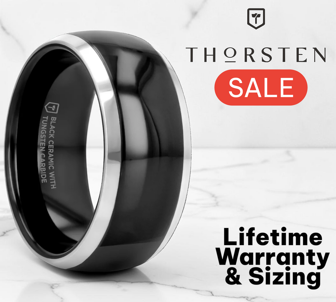Mens Black Ceramic Inlayed Tungsten Wedding Ring - Domed Comfort Fit - 6mm 7mm 8mm 10mm Wide - Style name: CARRERA