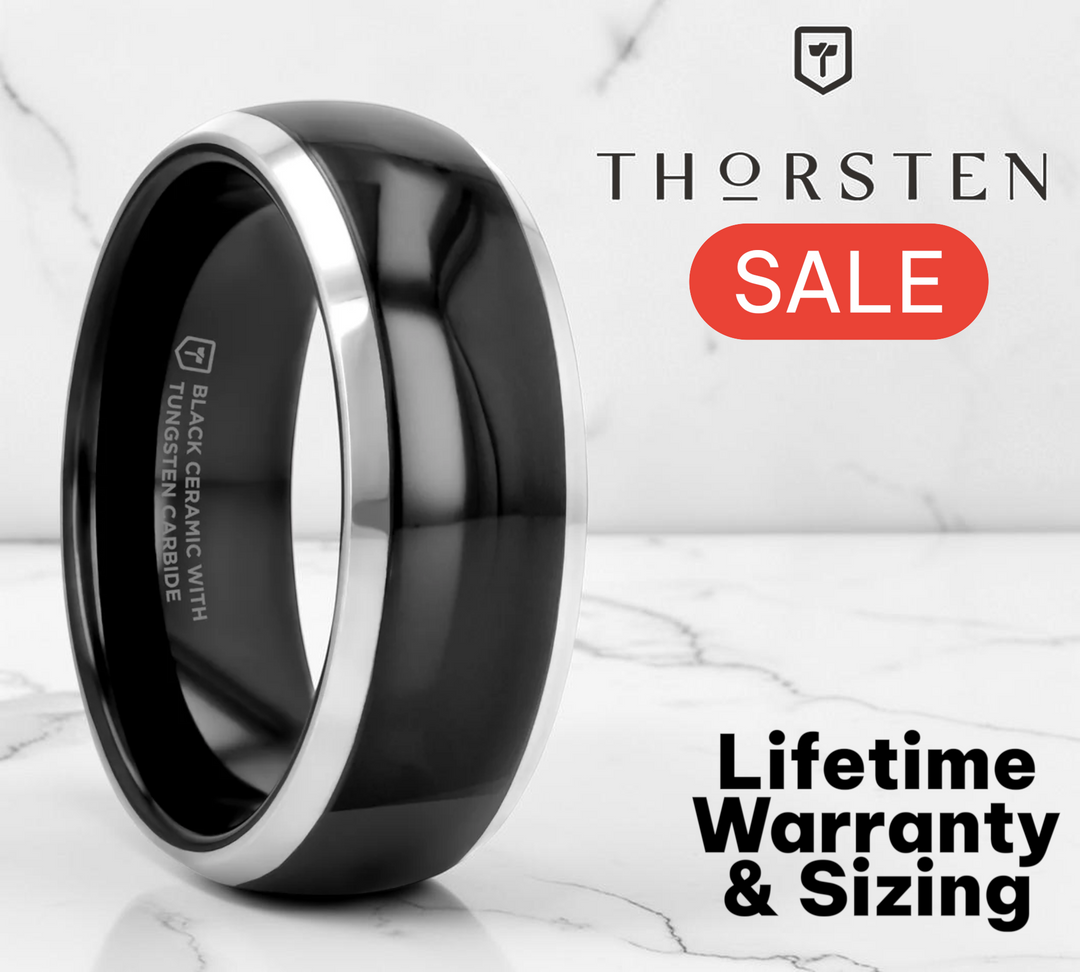 Mens Black Ceramic Inlayed Tungsten Wedding Ring - Domed Comfort Fit - 6mm 7mm 8mm 10mm Wide - Style name: CARRERA