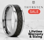 Load image into Gallery viewer, Mens Titanium Black Carbon Fiber Inlay Wedding Ring - Flat Beveled Comfort Fit - 8mm Wide - Style name: COLOSSEUM
