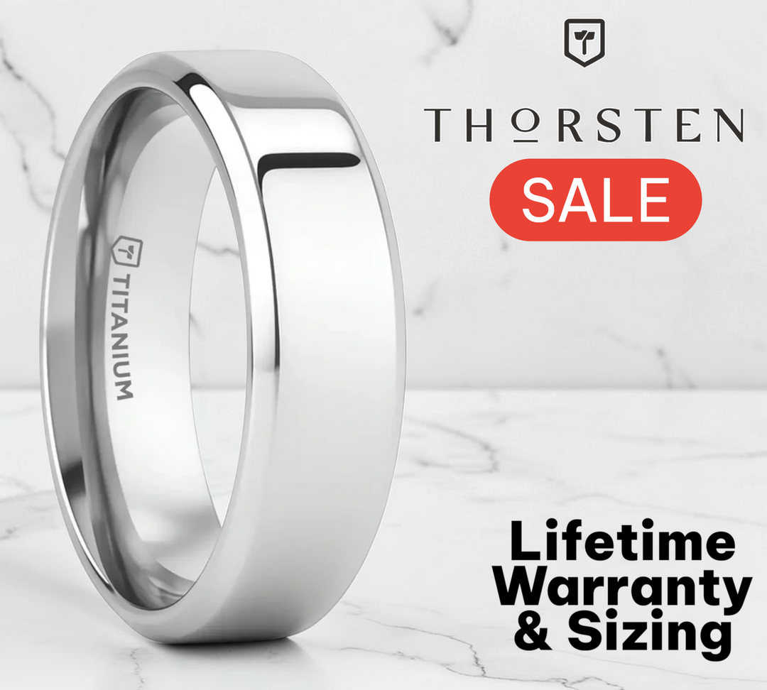 Mens Titanium Raised Center Beveled Edges Wedding Ring - Polished Finish Comfort Fit - 6mm 8mm Wide - Style name: CORONAL